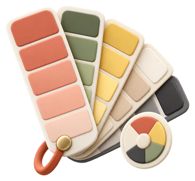 The Create a brand card's illustration on Home: a fan of colour swatches beside a colour wheel.