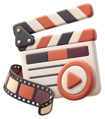 The Make a video card's illustration on Home: a clapperboard with a strip of film and a play button.