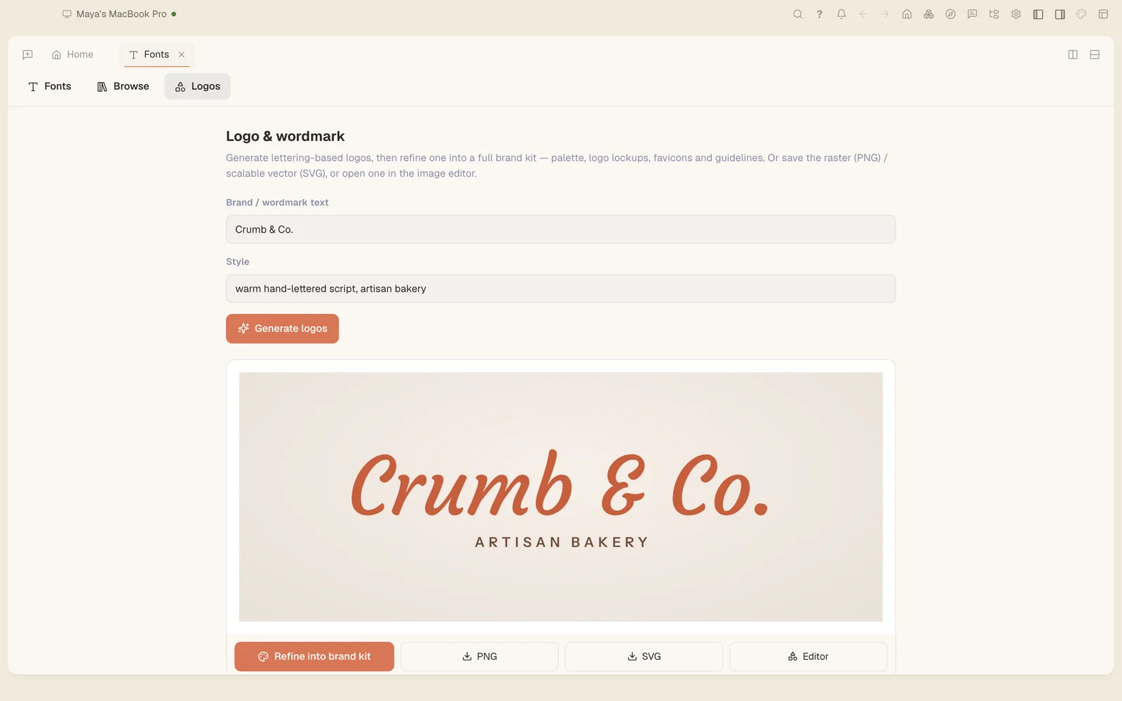 የCrumb & Co. የስም ቅርጽ ያለው የአርማ ሰሪ።